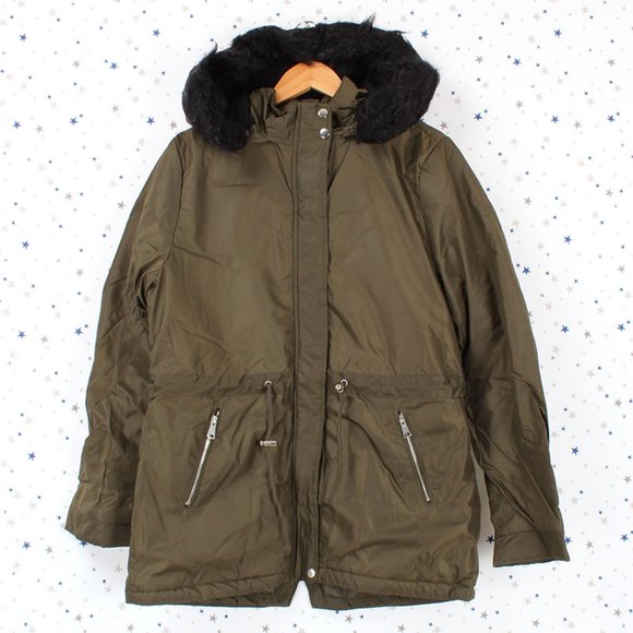 Olive Fur lined Hood Anorak Parka Padded Jacket - Picture 12 of 13